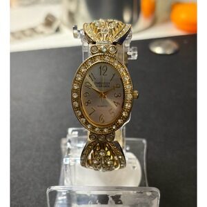 Embassy by Gruen Watch Women OS‎ Gold Crystal Filigree Bangle GEM3023L